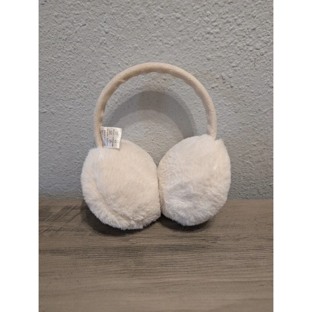 OMG Accessories Girls Smiley Face Earmuffs White Faux Fur Yellow One Size